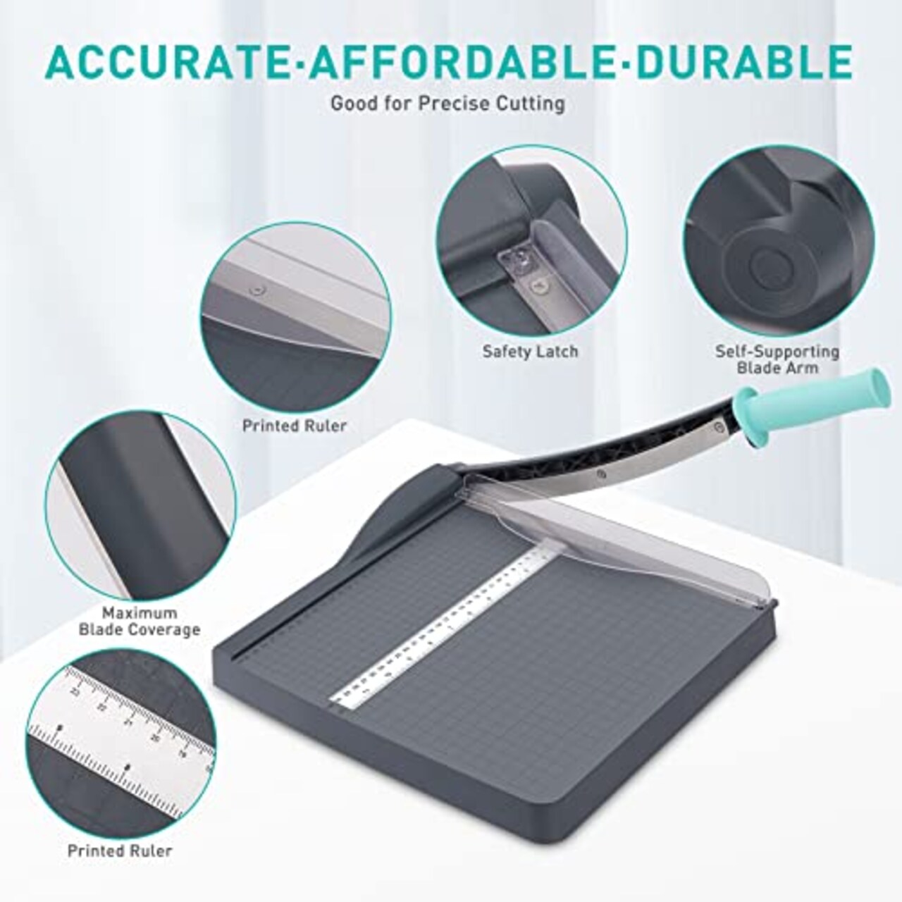 Paper Slicer with Safety Guard and Blade Lock, 12" Cut Length Guillotine Paper Cutter with 16 Sheet Capacity, Paper Cutters and Trimmers for Cardstock Cardboard (Gray)